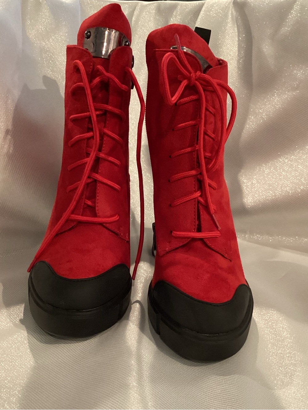 Bold Red Lace-Up Platform Ankle Boots